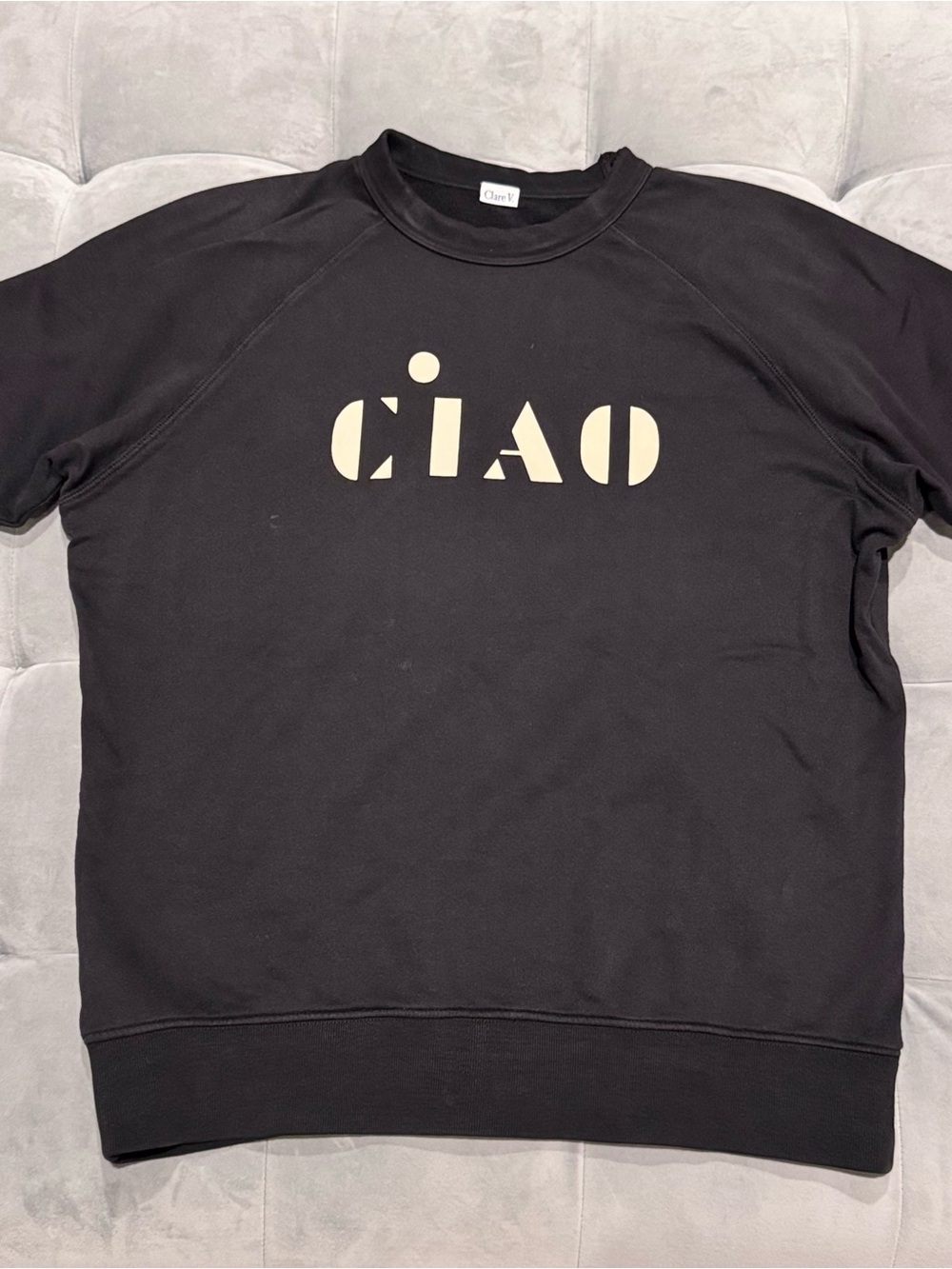 Clare V CIAO Black Cream Sweat Shirt Short Sleeve Top M